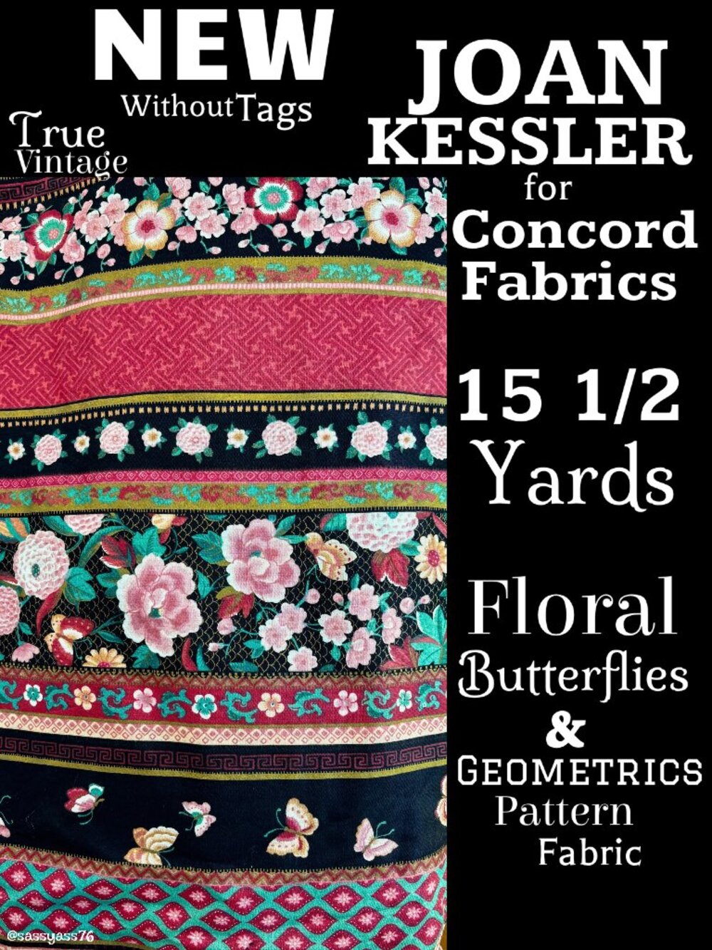 ▪️NWOT▪️VTG▪️JOAN KESSLER CONCORD FABRICS▪️15.5 Yds Floral Butterfly Geo Fabric